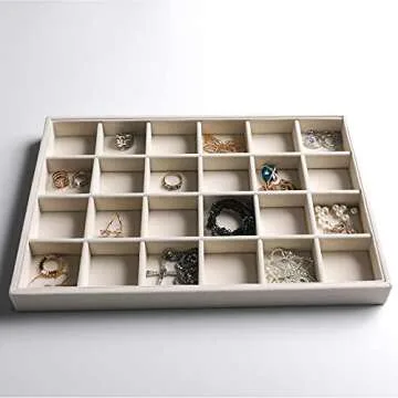 Frebeauty Stackable Velvet Jewelry Organizer Trays for Drawers Inserts Jewelry Storage Tray Display Case, Stud Earrings Bracelets Necklace Rings Accessories Trays for Women Girls(Set of 2 Beige)