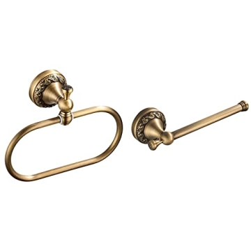 WOLIBEER Antique Brass Toilet Paper Holder, Brass Towel Ring Oval, Hand Towel Holder Bathroom Access...