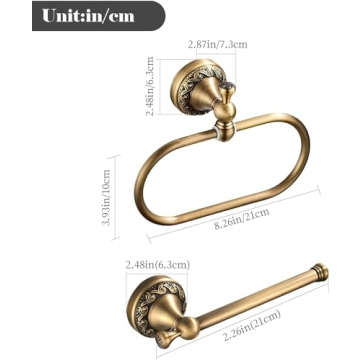 Antique Brass Toilet Paper Holder and Towel Ring Set