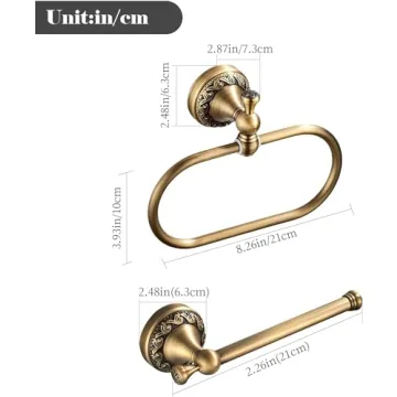 Antique Brass Toilet Paper Holder and Towel Ring Set