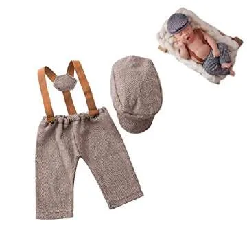 Newborn Monthly Baby Photo Props Stripe Cool Boys Cap Rompers Photography (Coffee)