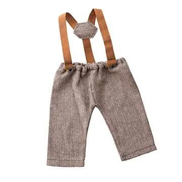 Newborn Monthly Baby Photo Props Stripe Cool Boys Cap Rompers Photography (Coffee)