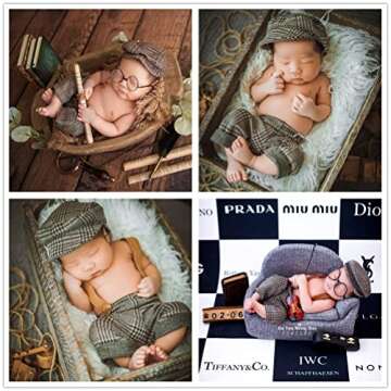 Newborn Monthly Baby Photo Props Stripe Cool Boys Cap Rompers Photography (Coffee)