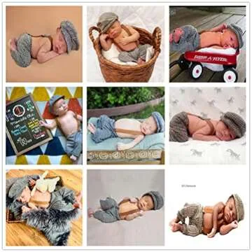 Newborn Monthly Baby Photo Props Stripe Cool Boys Cap Rompers Photography (Coffee)