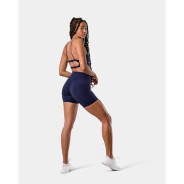 Kamo Fitness Featherlite Enhance 6" Women's Biker Shorts - Hidden Scrunch, No Front Seam, Soft Lightweight Fabric, Butt-Lifting High Waist Yoga Shorts (Dark Iris, L)