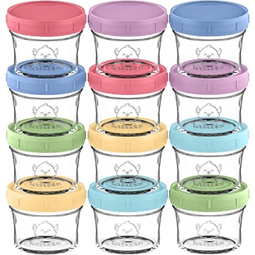 KeaBabies 12 Pack 4oz Glass Baby Food Containers