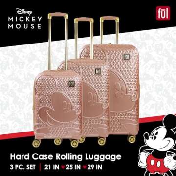 FUL Disney Mickey Mouse 3 Piece Rolling Luggage Set, Hardside Suitcase with Spinner Wheels, 21 Inch,...