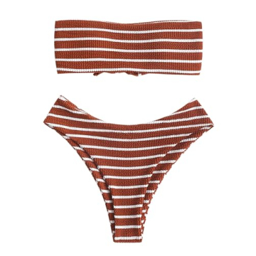ZAFUL Women Stylish Striped Bandeau Bikini Set - Comfortable Swimwear