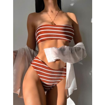 ZAFUL Stylish Striped Bandeau Bikini Set for Summer Swimwear