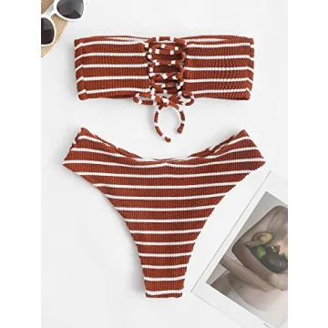 ZAFUL Stylish Striped Bandeau Bikini Set for Summer Swimwear
