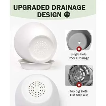 Homenote 7/6/5.5/4.8/4.5 Inch Modern Plastic Planter, White - Indoor Plant Pot with Drainage Hole & Tray for Succulents, Flowers, Cactus