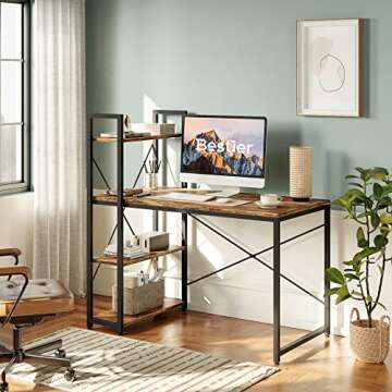 Bestier Computer Desk with Shelves - 47 Inch Small Space Home Office Desks with Bookshelf for Study ...