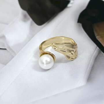 Gold Pearl Ring, Adjustable Pearl Rings for Women, Freshwater Pearl Ring, June Birthstone Rings for Women