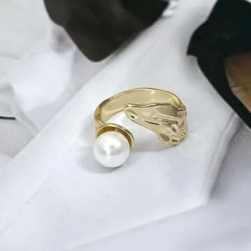 Gold Pearl Ring, Adjustable Pearl Rings for Women, Freshwater Pearl Ring, June Birthstone Rings for Women