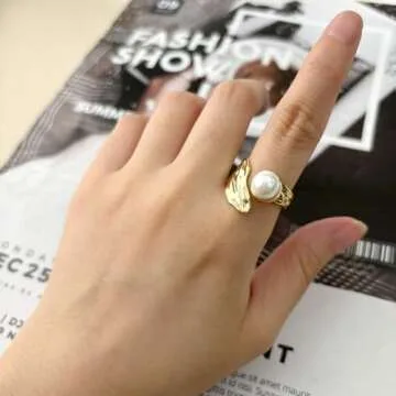 Gold Pearl Ring, Adjustable Pearl Rings for Women, Freshwater Pearl Ring, June Birthstone Rings for Women