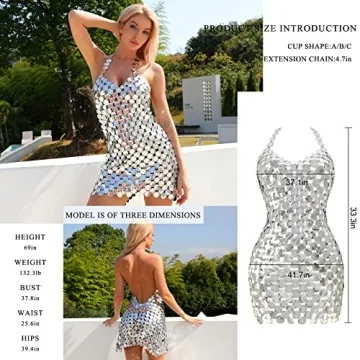 Azazccm Sequin Body Chain Dress Silver Party Outfit