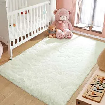LOCHAS Ultra Soft Indoor Modern Area Rugs Fluffy Living Room Carpets for Children Bedroom Home Decor Nursery Rug Girls 5.3x7.5 Feet, Cream