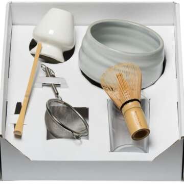 Dr. Weil Matcha Kari - Lite Matcha Tea Set - White - Whisk with Holder, Scoop, Sifter, and Ceramic Bowl