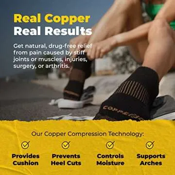 CopperJoint Black Ankle Compression Socks - Copper Infused, Breathable & Athletic