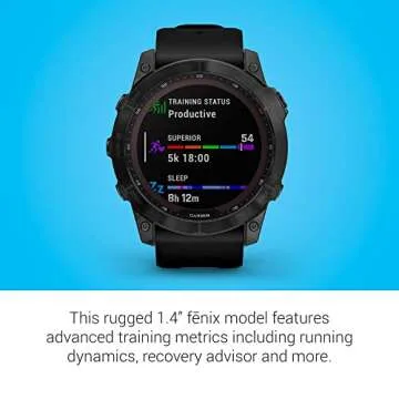 Garmin fenix 7X Sapphire Solar, Larger sized adventure smartwatch, with Solar Charging Capabilities, rugged outdoor watch with GPS, touchscreen, wellness features, black DLC titanium with black band