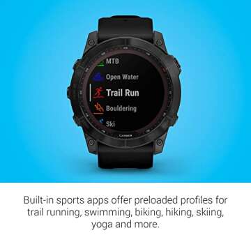 Garmin fenix 7X Sapphire Solar, Larger sized adventure smartwatch, with Solar Charging Capabilities, rugged outdoor watch with GPS, touchscreen, wellness features, black DLC titanium with black band