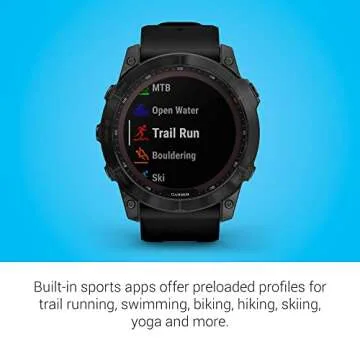 Garmin fenix 7X Sapphire Solar, Larger sized adventure smartwatch, with Solar Charging Capabilities, rugged outdoor watch with GPS, touchscreen, wellness features, black DLC titanium with black band