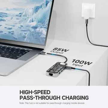 R RORO® USB-C Hub (8-in-1), with 100W PD3.0 Charge, 4K 60Hz 2K 144Hz HDMI 2.0, 3 x 5Gbps USB A 3.0 Ports, 1000Mbps / 1Gbps Ethernet Port, MicroSD TF and SD Card Reader, Dock for MacBook Laptop iPad