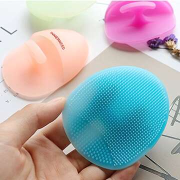 Soft Silicone Facial Cleansing Brush Manual Face Scrubber Exfoliating Massage Scrub Acne Blackheads Remove Handheld Pads for Sensitive, Delicate, Dry Skin (Pack of 3)