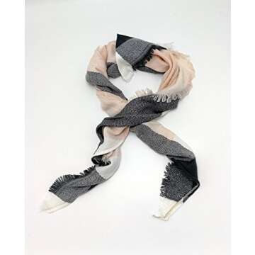 Wander Agio Womens Warm Scarf Triangle Winter Shawls Large Scarves Stripe Plaid Fichu Big Plaid Grey Pink 11