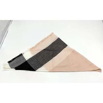 Wander Agio Womens Warm Scarf Triangle Winter Shawls Large Scarves Stripe Plaid Fichu Big Plaid Grey Pink 11