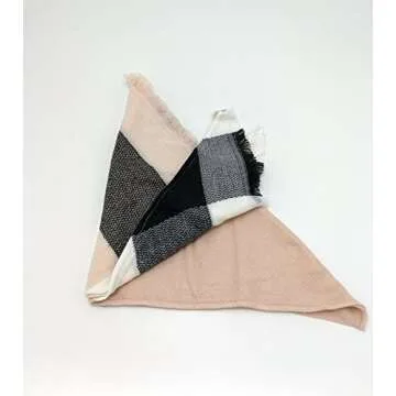 Wander Agio Womens Warm Scarf Triangle Winter Shawls Large Scarves Stripe Plaid Fichu Big Plaid Grey Pink 11