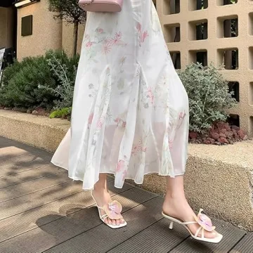 YIYA Women's Floral Kitten Heels Comfortable Summer Sandals