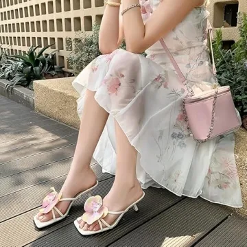 YIYA Women's Floral Kitten Heels Comfortable Summer Sandals