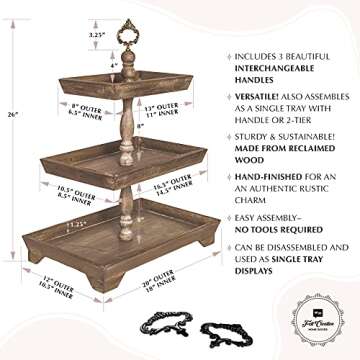 Rustic Brown Three Tier Tray for Stylish Home Serving