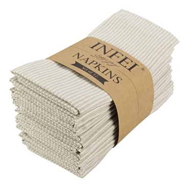 INFEI Narrow Striped Cotton Linen Blended Dinner Cloth Napkins - 12 Pack, 40x40 cm, Elegant Design f...