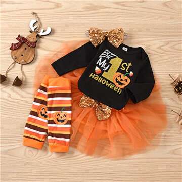 Baby Girls Halloween Outfits Costume My 1st Halloween Romper+Tutu Skirt+Leg Warmers+Headband