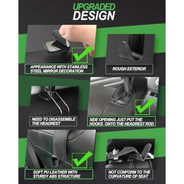 Teoenix Car Seat Headrest Hooks - Stylish Leather Organizers for Cars