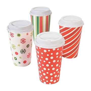 12 Insulated 16 oz Christmas Holiday Paper Cups with Lids - Perfect for Winter Parties