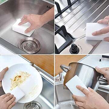 Magic Sponge Eraser, POWOBEST 1 Pack Melamine Sponge Foam, Extra Large Multi-Surface Household Cleaning Non-Scratch Scrub Sponge Pads for Kitchen, Car,Sink,Shoe，Bathtub Cleaning Sponge