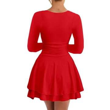 Kaximil Square Neck Mini Dress with Ruffle Hem - Red