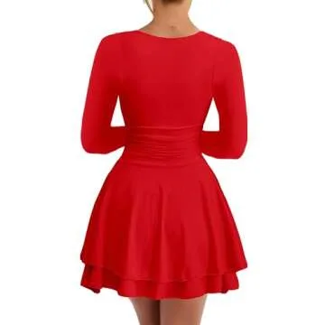 Kaximil Square Neck Mini Dress with Ruffle Hem - Red