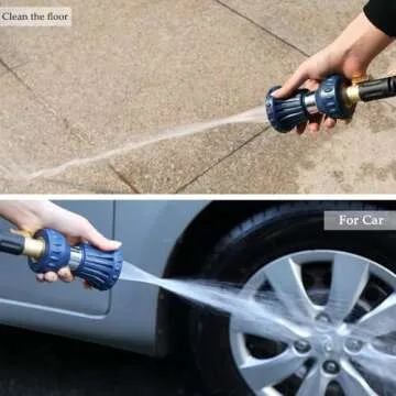 HOSUN Garden Hose Nozzle, Fireman Style Hose Nozzle, Heavy Duty Brass Hose Nozzle, Leak Proof & Best High-Pressure Sprayer for Plants Watering, Car Washing, Pet Washing, etc. (blue)