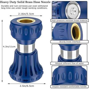 HOSUN Garden Hose Nozzle, Fireman Style Hose Nozzle, Heavy Duty Brass Hose Nozzle, Leak Proof & Best High-Pressure Sprayer for Plants Watering, Car Washing, Pet Washing, etc. (blue)
