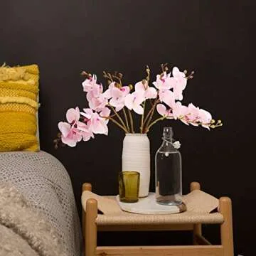 BOMAROLAN Artificial Orchid Faux Flowers Butterfly Orchid 4 Pcs Real Touch Double Branch Silk Flowers (No Vase) for Wedding Home Party Hotel Yard Decoration Restaurant Patio Festive Furnishing (Pink)