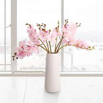 BOMAROLAN Artificial Orchid Faux Flowers Butterfly Orchid 4 Pcs Real Touch Double Branch Silk Flowers (No Vase) for Wedding Home Party Hotel Yard Decoration Restaurant Patio Festive Furnishing (Pink)