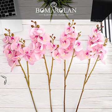BOMAROLAN Artificial Orchid Faux Flowers Butterfly Orchid 4 Pcs Real Touch Double Branch Silk Flowers (No Vase) for Wedding Home Party Hotel Yard Decoration Restaurant Patio Festive Furnishing (Pink)