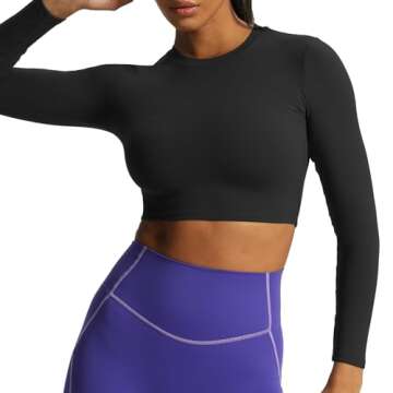 Aoxjox Long Sleeve Crop Tops for Women Classic Longline Workout Cropped T Shirt Top Length
