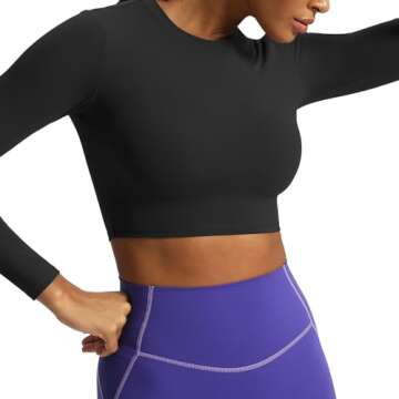Aoxjox Long Sleeve Crop Tops for Women Classic Longline Workout Cropped T Shirt Top Length