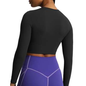 Aoxjox Long Sleeve Crop Tops for Women Classic Longline Workout Cropped T Shirt Top Length