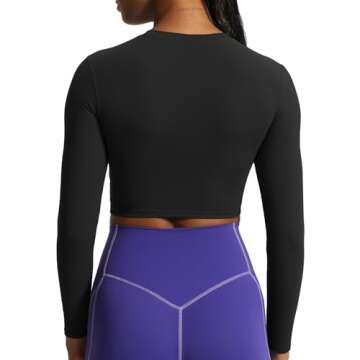 Aoxjox Long Sleeve Crop Tops for Women Classic Longline Workout Cropped T Shirt Top Length